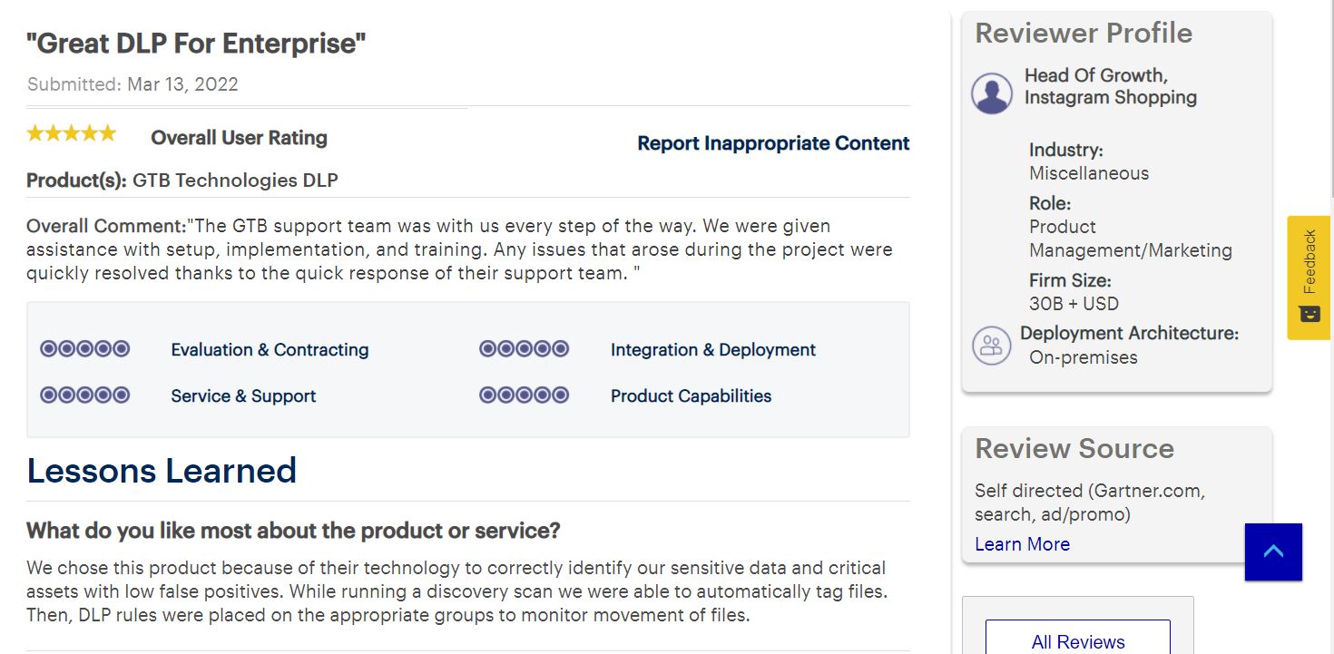2022 Gartner peer insight 5 star 30 bill enterprise