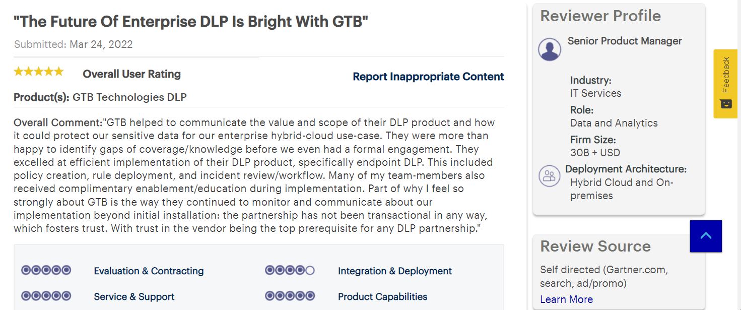 2022 Gartner peer insight 5 star facebook meta